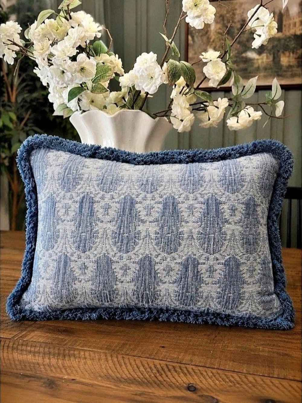 Threshold designed with Studio McGee Lumbar Woven Shell Block with Fringe Edge